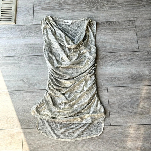 Joseph Ribkoff Light Gold Sleeveless Tunic with Ruching Style Made in Canada - Picture 6 of 15